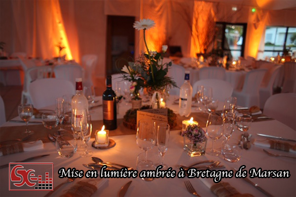 dj djette sud evenements sonorisation mise en lumiere ambre table invites zone de diner mariage salle des fetes bretagne de marsan proche mont de marsan landes animation mise en valeur decoration lumineuse orange esprit champetre mariages wedding pays basque